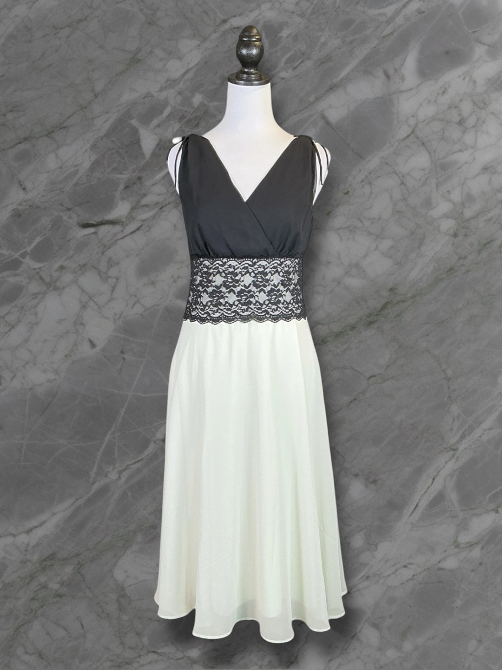 Connected Apparel Dress Black White A-Line Lace Chiffon Cocktail Coquette 12